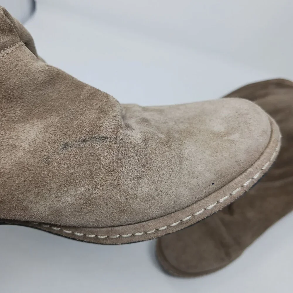 Stuart Weitzman Tan Suede Boots Faux Fur Lining Slouchy Size 8